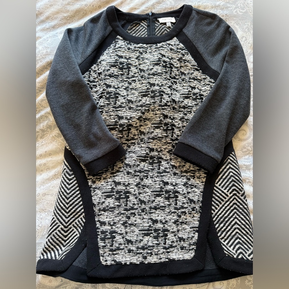 Anthropologie Black and Gray Patterned Sweater